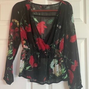 Express Black and Red Floral Blouse